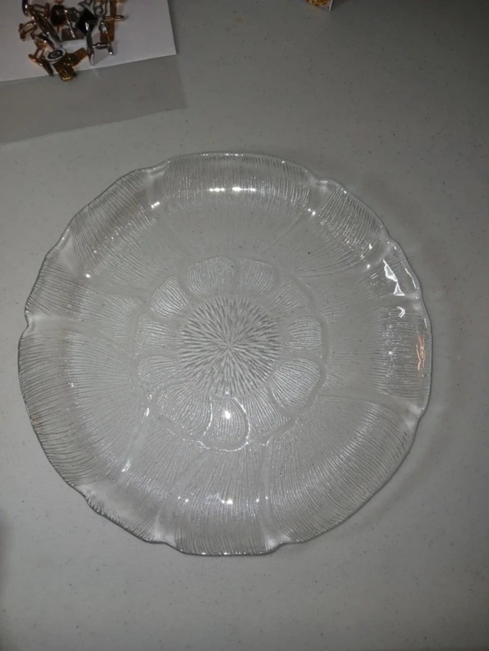 Clear Pressed Glass Floral Serving Plate